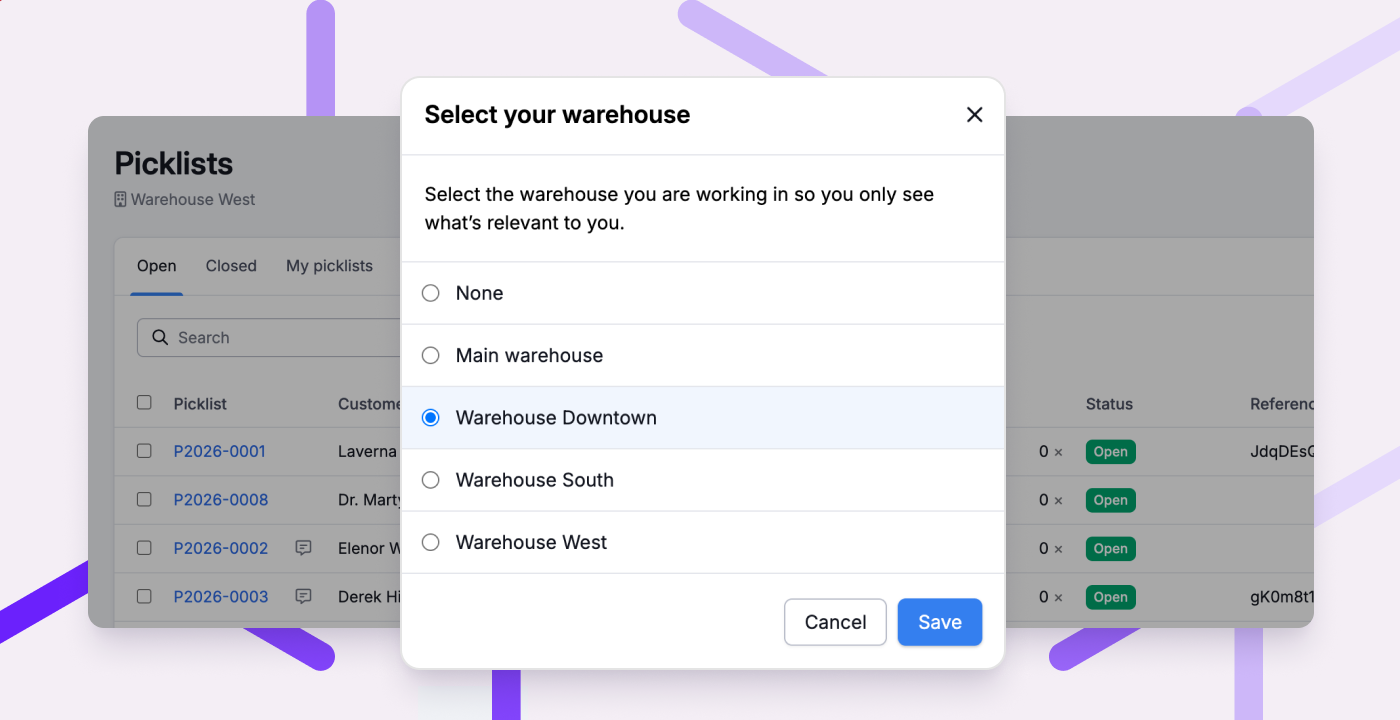 Select your warehouse